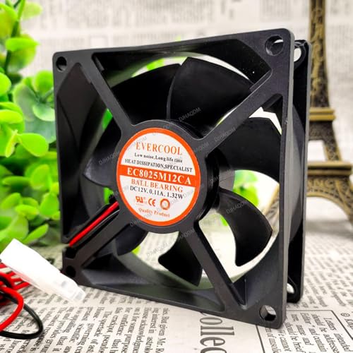DJHAQDM Compatible para EVERCOOL EC8025M12CA 12V 0.11A 1.32W 8025 2-Wire Ventilador refrigeración