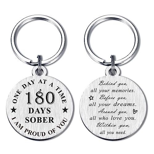 Alotozo 180 Days 6 Months Sober Living Gifts for Women Men - 180 Days Recovery AA Sobriety Keychain Tokens