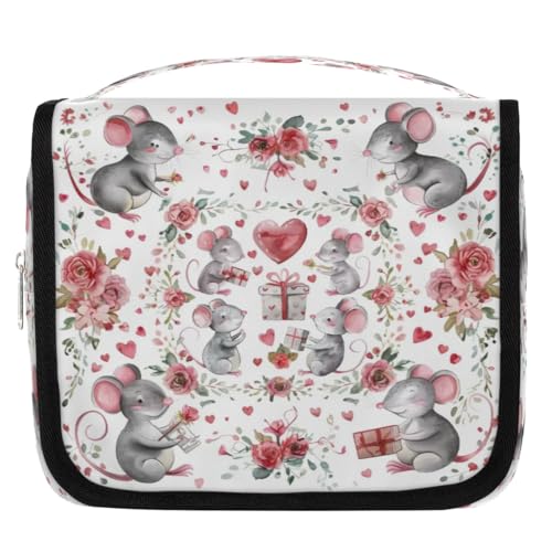 Neceser de viaje con diseño de flores y ratones para mujeres, hombres, niñas y niños, bolsa de maquillaje, bolsa de aseo colgante, organizador de artículos de tocador, color, 4.5 L, Organizador de