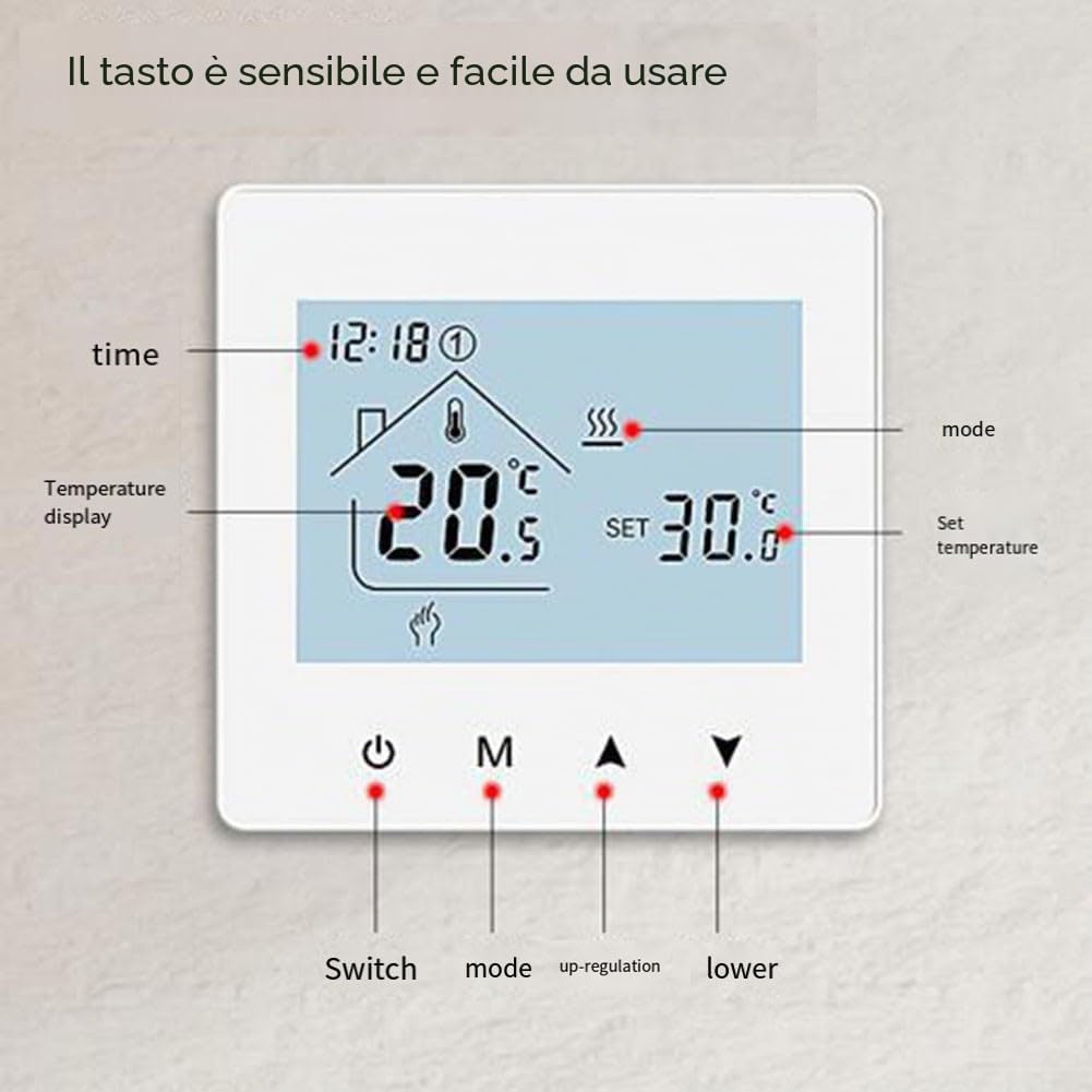 Termostato intelligente programmabile, termostato wireless WIFI per riscaldamento dell'acqua a parete per caldaia termostato regolatore di temperatura (senza Wi-Fi)