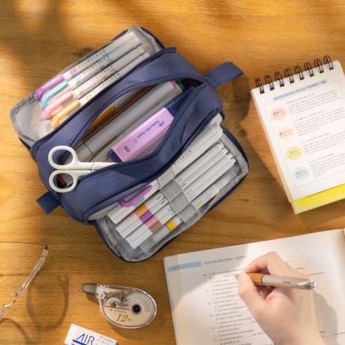 Image of CICIMELON Large Capacity Pen Pencil Case with 4 Compartments, Multi-Slot Pencil Pouch Bag Aesthetic School Supplies Organizer for Teen Girls, Women, Adults (Navy)