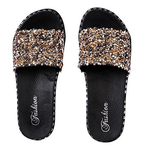 Buy brauch Women's Glitter Sliders (40) Golden at Amazon.in