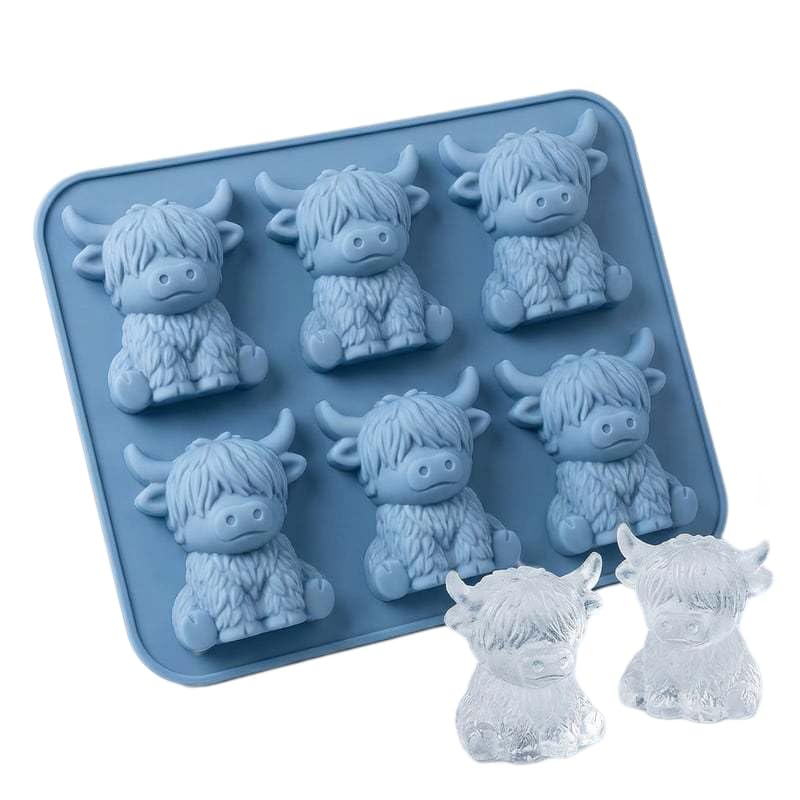 Mini Highland Cow Ice Cube Mold, 3D Highland Cow Ice Cube Silicone Molds Tray, Funny 3D Highlands Cows Gifts, for Cocktails, Beer & Drinks, Perfect Gifts for Friends (Blue-B) (Blued)