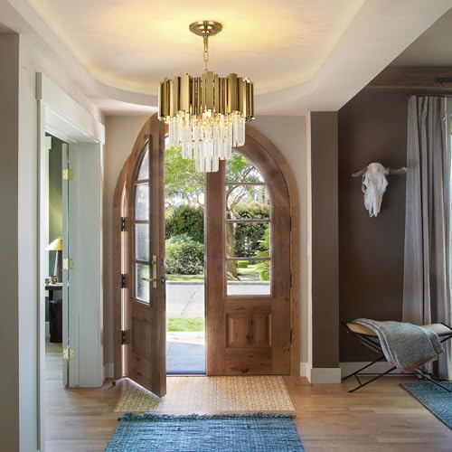 AOOCHOK Modern Crystal Chandelier Gold Pendant Light Fixtures, Small Crystal Pendant Lighting for Entryway, Corridor, Balcony, Porch, Restaurant, Door Opening, E26 x 3, Φ16inch by AOOCHOK - Image 8