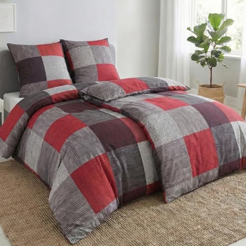 Kuscheli® Bettwäsche 135x200 4-teilig für Paare – 2x Deckenbezug & 2x Kissenbezug 80x80 – Mikrofaser – Öko-Tex zertifiziert – Rot Kariert