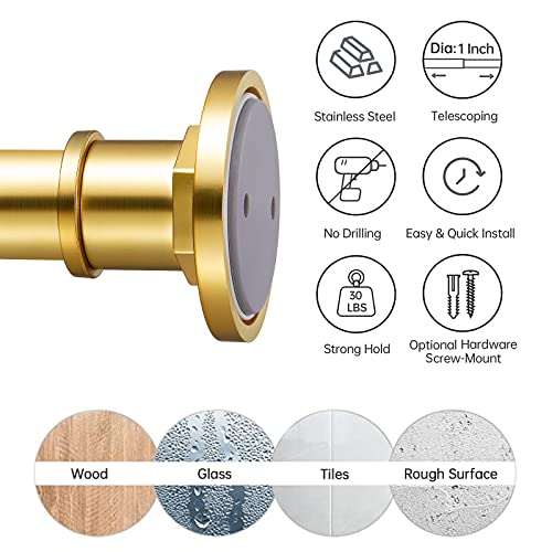 Image of BRIOFOX Industrial Shower Curtain Rod - 2-in-1 Design Tension Curtain Rod - Never Rust Non-Slip 43 to 72 Inch Metal Steel, Gold Window Curtain Rod