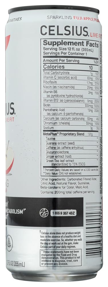 CELSIUS Sparkling Fuji Apple Pear, Functional Essential Energy Drink 12 Fl Oz (Pack of 24)