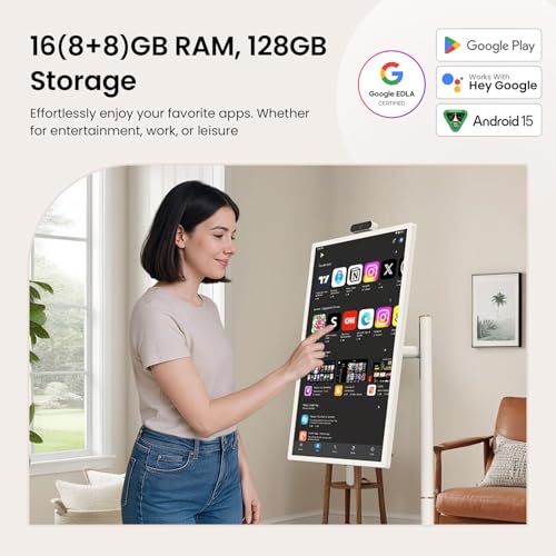undefined ApoloSign 24 Inch FHD Smart Portable TV 2nd Gen, 16(8+8) GB RAM+128GB, Android 15, EDLA-Certified, Rolling Tablet TV on Wheels, Built-in 5200mAh Battery, Full Swivel Rotation, Voice Remote Control の商品画像 2
