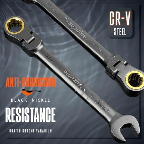 image for SUZUME 12-Piece (8mm-19mm) Flex Head Ratcheting Wrench Set with 72 Tee