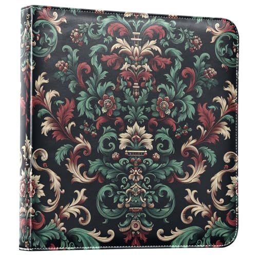 Álbum de fotos autoadhesivo de bricolaje tamaño 8x10 con cubierta de cuero PU rojo y negro, diseño barroco floral, 3 anillas, 40 páginas miniatura 1