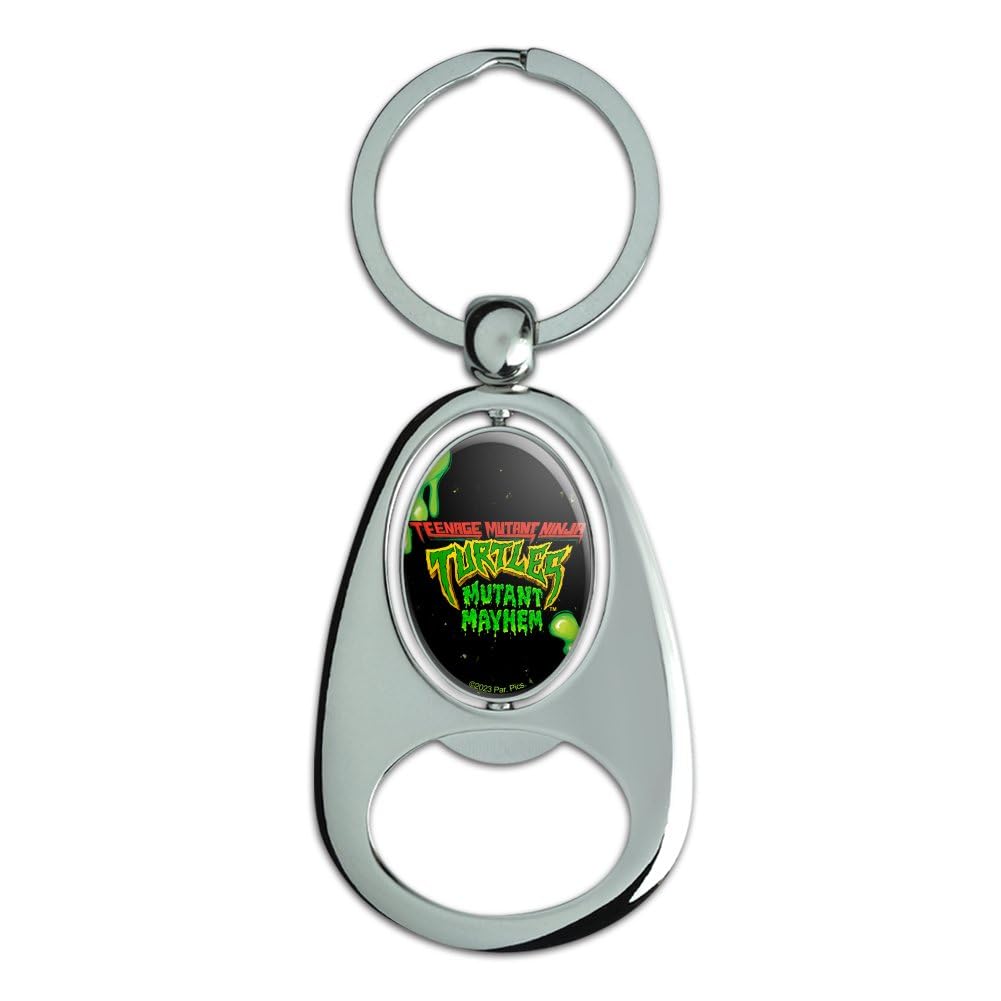 GRAPHICS & MORETMNT Mutant Mayhem Logo Keychain Chrome Metal Spinning Oval Bottle Opener