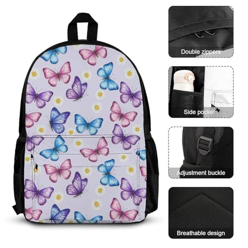 AMRANDOM Backpack Lunch Bag Backpack Set of 3 Daypack Rucksack (Butterfly)3