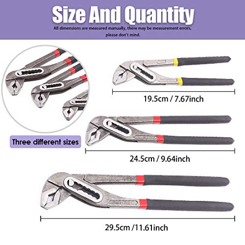 Swpeet 3Pcs Tongue And Groove Plier Set, 8", 10" And 12" Adjustable Alligator Water Pump Pliers Set Pliers Quick-Release Plumbing Pliers Straight Jaw With Storage Bag For Home Repair Pipe & Fittings #TOP1
