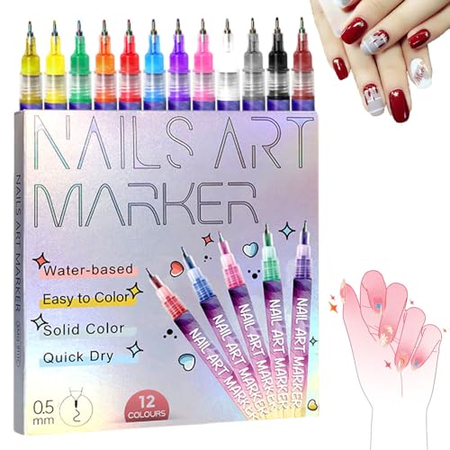 Nail Art Pens Set 12 Colors Nail Art Markers for Gel Nails,2025 Q...