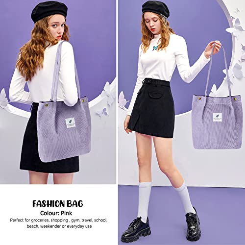 Ayieyill Corduroy Tote Bag for Women Canvas Shoulder Cord Purse with Inner Pocket
