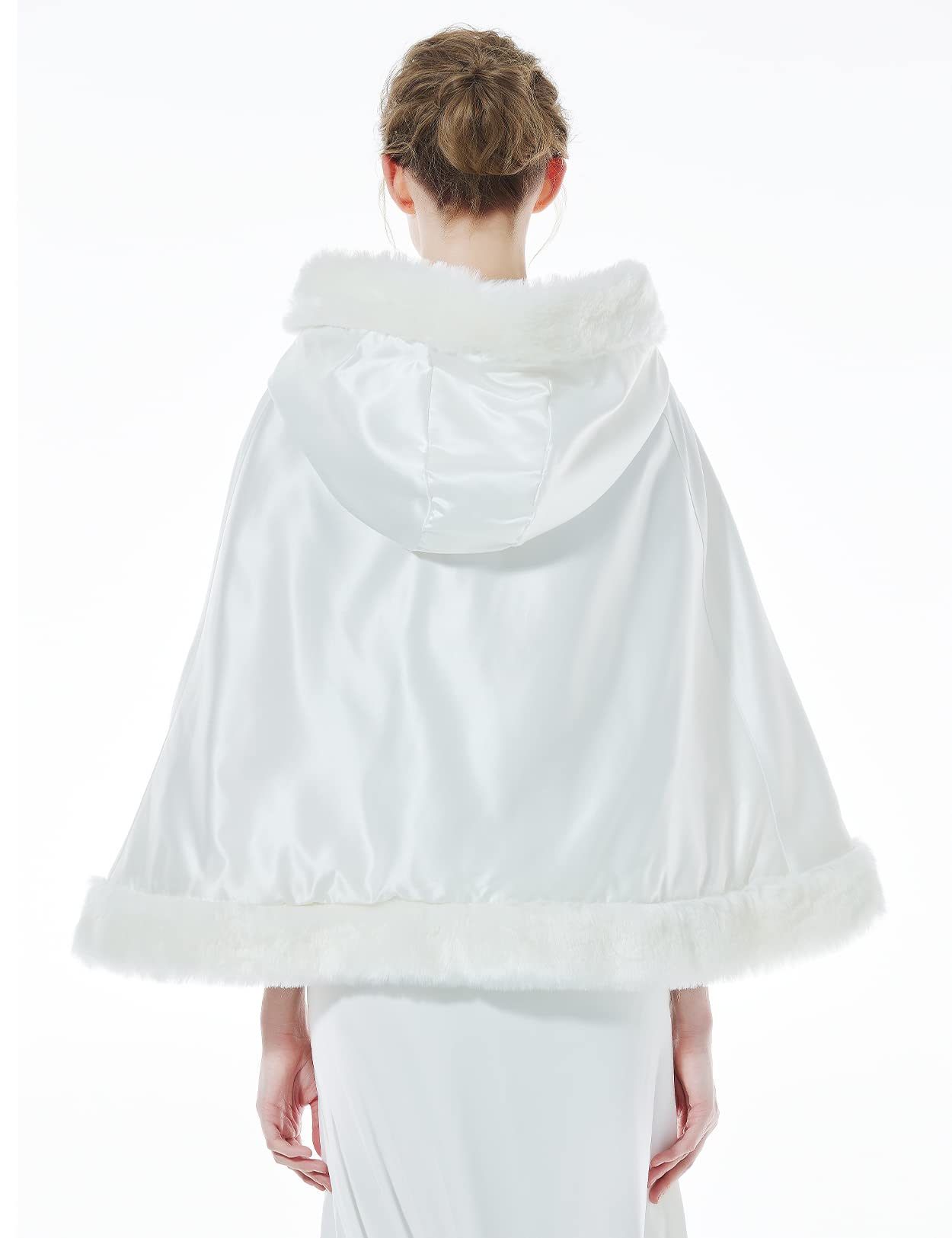 BEAUTELICATE Femme Cape à Capuche Fourrure Courte de Mariage Chaude Capuchon Manteau de Mariée Soirée Automne Hiver