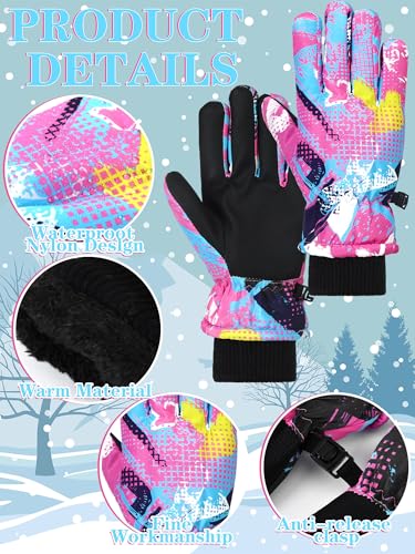 Image of Honoson 2 Pairs Kids Snow Gloves, Winter Waterproof | for Outdoor Snowboard Sledding, Warm Fleece Lining, Windproof, Adjustable Wrist Strap, Youth Cold Weather Ski Glove