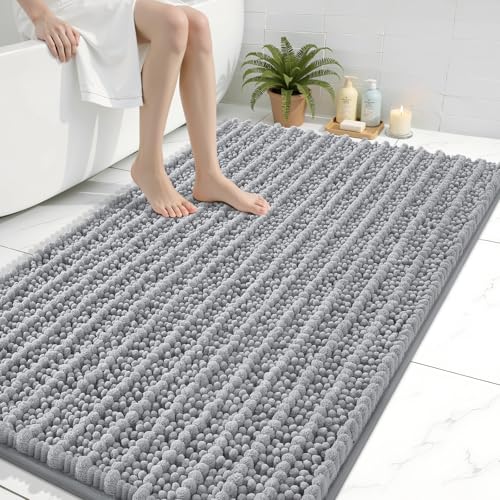 Image of Arotive Luxury Large Bathroom Rugs 47x32, Extra Soft Thick Absorbent Shaggy Chenille Bath Rugs, Machine Wash Dry, Bath Mats for Bathroom Floor, Tub and Shower, Home Decor Accessories, Light Grey