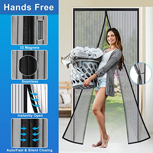 Reinforced Widen Magnetic Screen Door - 39×82 Inches Heavy Duty Hands Free Full Frame Hook&Loop Screen Door (Black) #TOP1