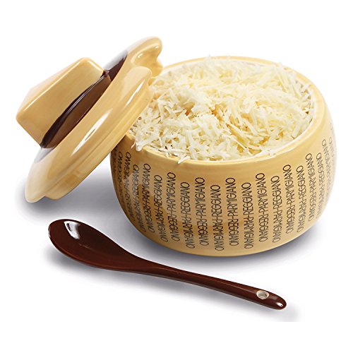 Contenitore per parmigiano, in ceramica, per 150 g di parmigiano, con cucchiaio, per porzioni perfette Beige-braun