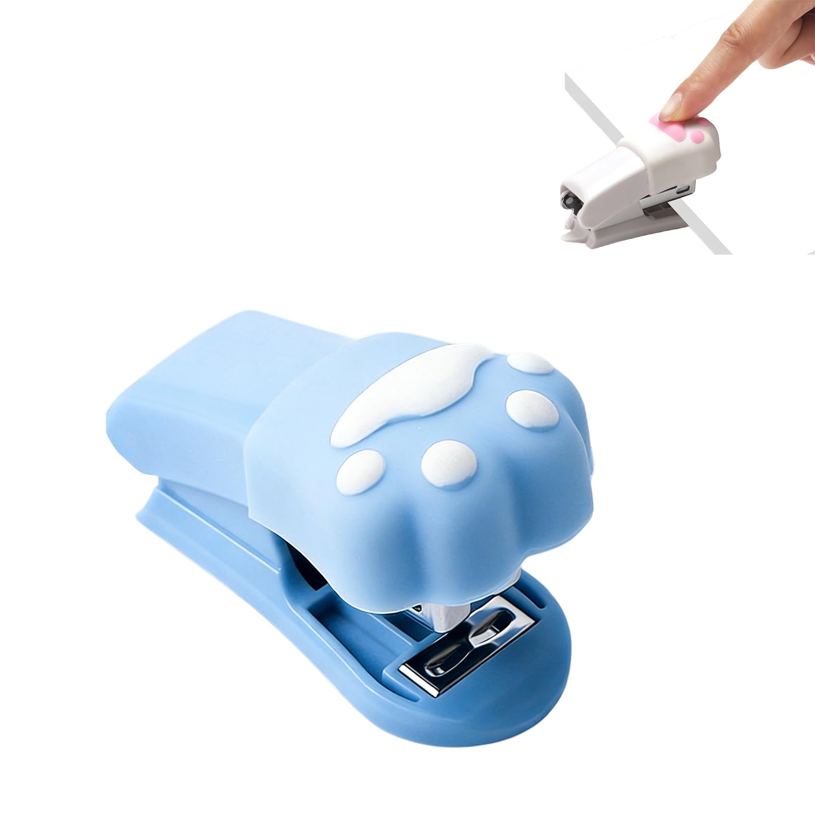 GZBABY Small Stapler with 400 Pcs Staples, Cute Stapler Built in Staple Remover for Office Home Travel, Cat Paw Style (Blue)