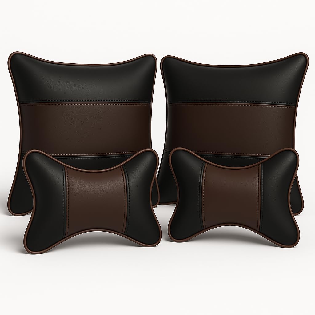 3D FRONTLINE Car Neck Rest Cushions and Pillow Combo(Black-Brown)