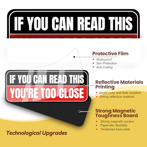 Image of 4Pack Funny Bumper Stickers for Car, IF You CAN Read This You're Too Close, 2025 New Driver Sticker, Magnetic, Waterproof, Night Reflective and Durable, 9 X 3.5inch【Black&Red】