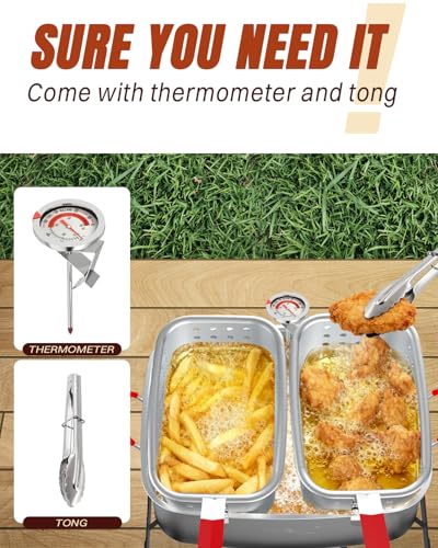 Image of 18QT Fish Fryer Pot with 2 Basket, Aluminum Deep Fryer with Lid, Thermometer & Tongs, Outdoor Frying Pot for Fish, Chicken Wings & French Fries
