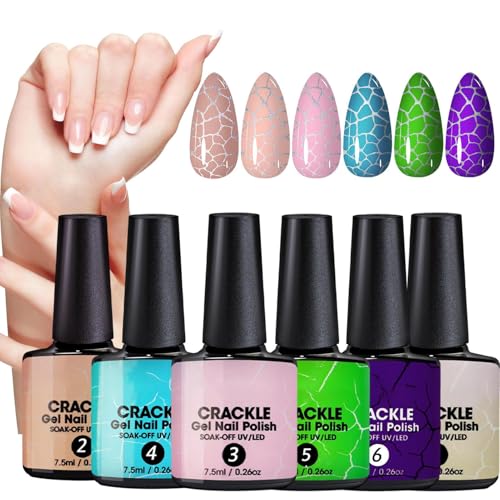 Set de esmalte de uñas de gel de crackle: kit de arte de uñas cambiante de color, esmalte de curado UV | Recolección creativa de manicura de acabado agrietado, prolongado de larga duración pigment