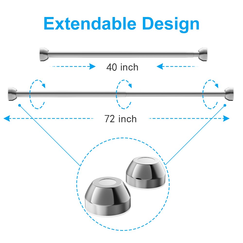 TEECK Shower Curtain Rod, 40-72 inch Adjustable Tension Spring, Shower Curtain Rod Tension, Premium Stainless Steel - Image 3