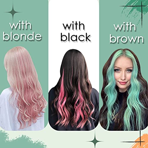 Image of Ugeat Blue Clip in Hair Extensions for Cosplay 20 Inch Hair Extensions Clip ins for Party Colorful Human Hair Clip ins Halloween Easy to Apply 4pcs 28g