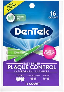 DenTek Easy Brush Interdental Cleaners, Tight Between Teeth Brushes, Plaque Control, Dental Picks for Oral Care, Fresh Mint, 16 Count Pack of 1