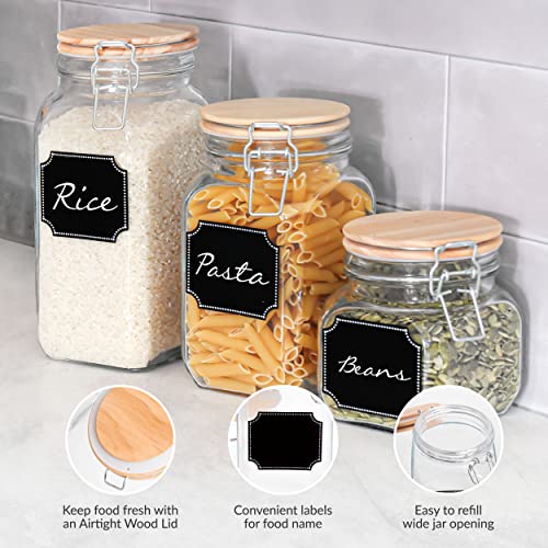 Cb Accessories Glass Canisters Food Storage Jars With Airtight Wood Lid - 58Oz, 42Oz, 26Oz Set Of 3 Kitchen Containers For Sugar, Coffee, Flour #TOP1