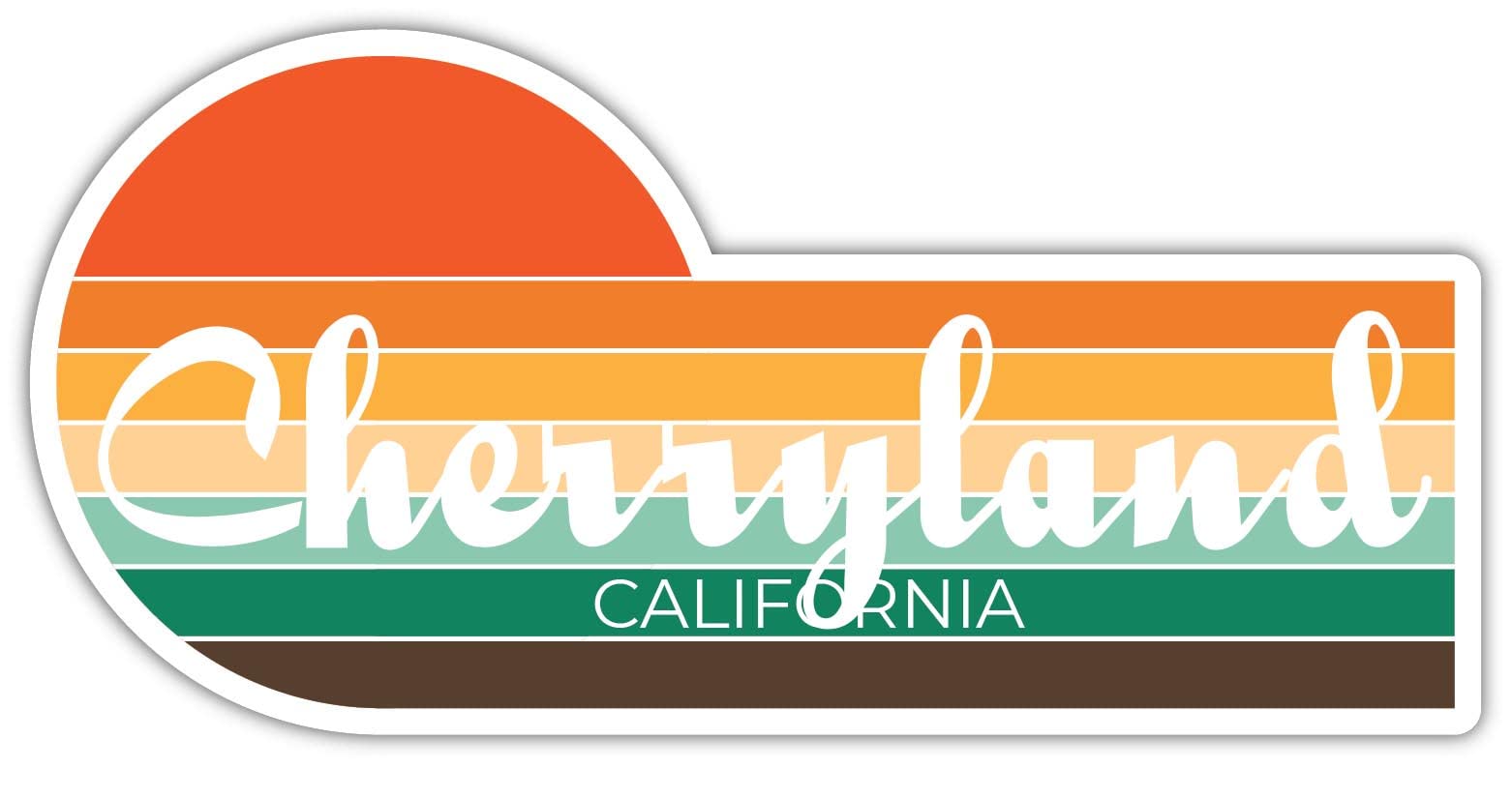 Cherryland California 4 x 2.25 Inch Sticker Retro Vintage Sunset City 70s Aesthetic Design