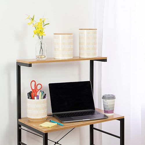 Miniatura 5 de Home Basics Diamond Stripe - Juego de recipientes de cerámica con tapa de bambú, 3 piezas, color blanco