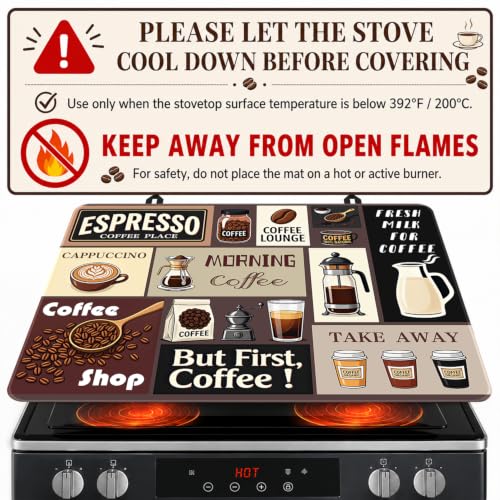 Image of Coffee Time Stove Top Cover, 28 x 20 Inch, Heat Resistant Cooktop Protector