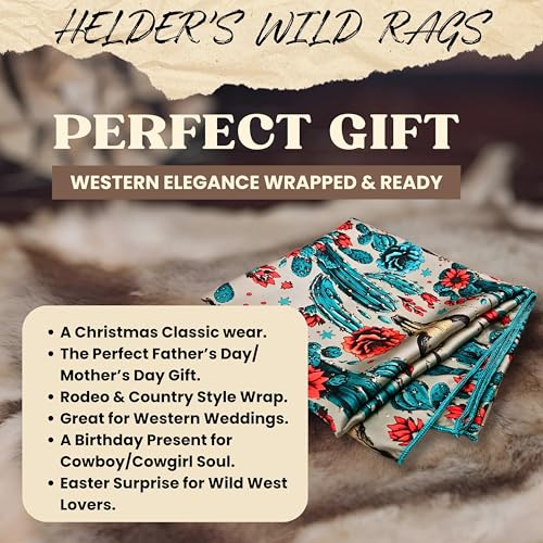 Wild Rag Silk Scarf 36'', Western Cowboy Bandana Square Silky Wild Rags,Grey Teal Cactus Tibal Scarves for Men & Women4