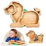 Bamboo Divided Suction Plates for Baby - Strong Suction Plates for Toddlers - Non-toxic All Natural Eco Friendly Materials - Lion