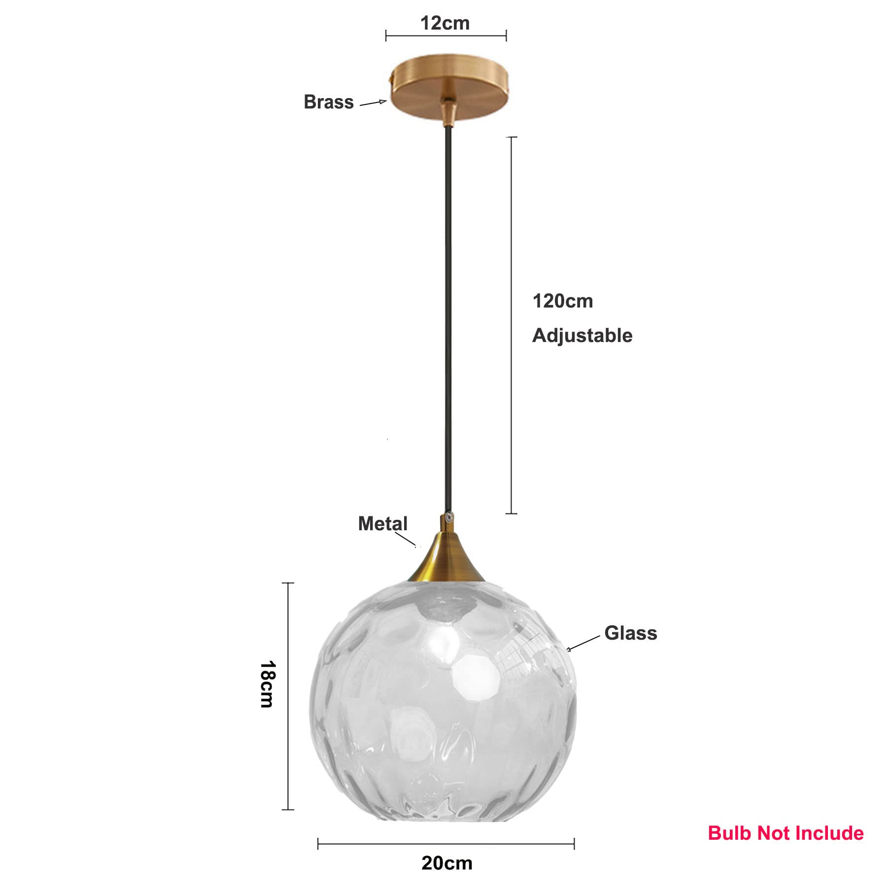 Globo in vetro Trasparente da 20 cm Lampada a sospensione con base in bronzo dorato e sfera in vetro Lampada da soffitto sospesa per isola cucina Sala da pranzo e comodino (Trasparente)