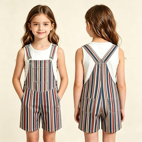 Peto a cuadros y rayas estilo Brit Casual para niños y niñas de algodón cómodo 5