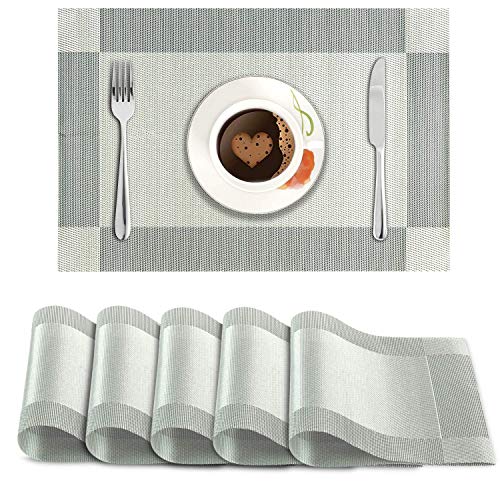 Image of HOKIPO Pvc Set Of 6 Mats For Dining Table - 45X30 Cm (Ar878, Polyvinyl Chloride), Grey