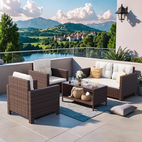 Homall 4 Pieces Patio Furniture Sets Rattan Chair Wicker Conversa...
