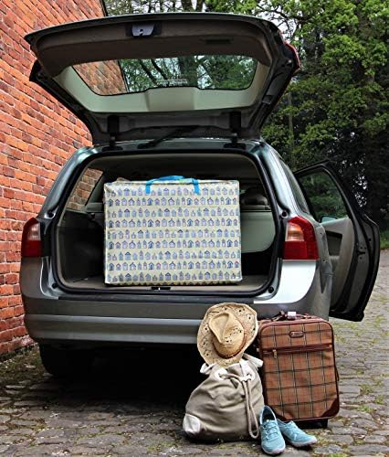 Extra Large Storage Bags Water & Dust Resistant. Double zipped storage bags for toys, laundry, bedding. Underbed Wardrobe Space Saver Cream Beach huts (115 ltr 3x pack)