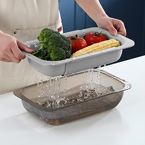Auauy Extendable Kitchen Sink Strainer Basket, Over The Sink Strainer Colander Basket Set With Bowl And 2 Rag, Non Bpa Adjustable Retractable Colander To Wash Vegetables Fruits Drain Pasta Dishes-Grey #TOP7