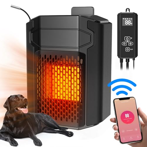 PETNF Dog House Heater with Thermostat APP WIFI Control, 500W Dog House Heaters for Outside Doghouse kennel Chicken Coop, Outdoor Pet House Heater with External Temperature Probe&Adjustable Temp Timer