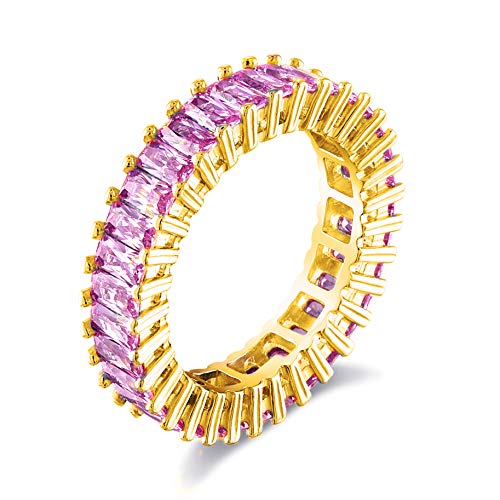 PORI JEWELERS 925 Solid Sterling Silver Baguette Emerald Cut 3MM Cubic Zirconia Eternity Wedding Band Ring For Women