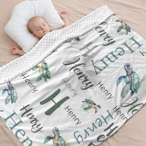 Personalized Baby Blankets for Boys Girls Sea Turtle Baby Blanket Soft Plush Minky Baby Blanket with Name Receiving Blankets Girl Boy Newborn Toddler Kids Customized Baby Blanket