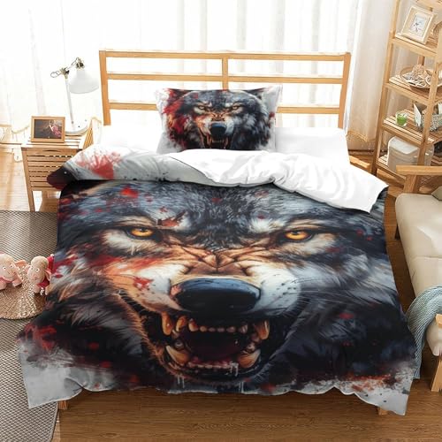 Housses de couettes 2 pièces 135x200cm imprimé loup 3D microfibre - 2