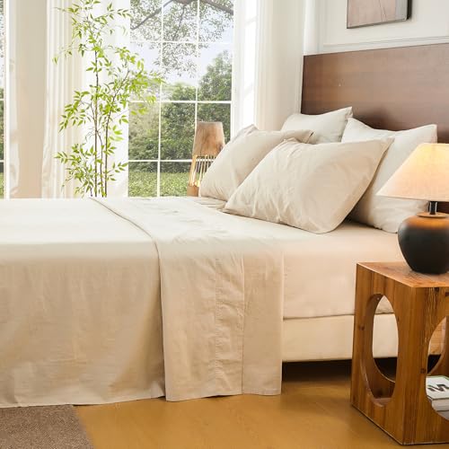 Image of Bedlifes 100% French Linen King Bedding Set - 18-24 inch Extra Deep, 6-Piece | Soft & Durable, Breathable & Cooling, Flax Linen Sheet, OEKO-TEX Certified, Moisture Wicking, Easy Care, Machine Washable