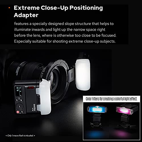 غودوكس MF12 ماكرو فلاش 2.4G لاسلكي للتحكم في ناقل الحركة رقم 16 وضع TTL M مع فلتر ملون، حذاء بارد لصور النباتات والحشرات والطعام والمجوهرات والتصوير ماكرو